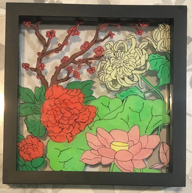 2-21-22 Painting of Flowers on Glass