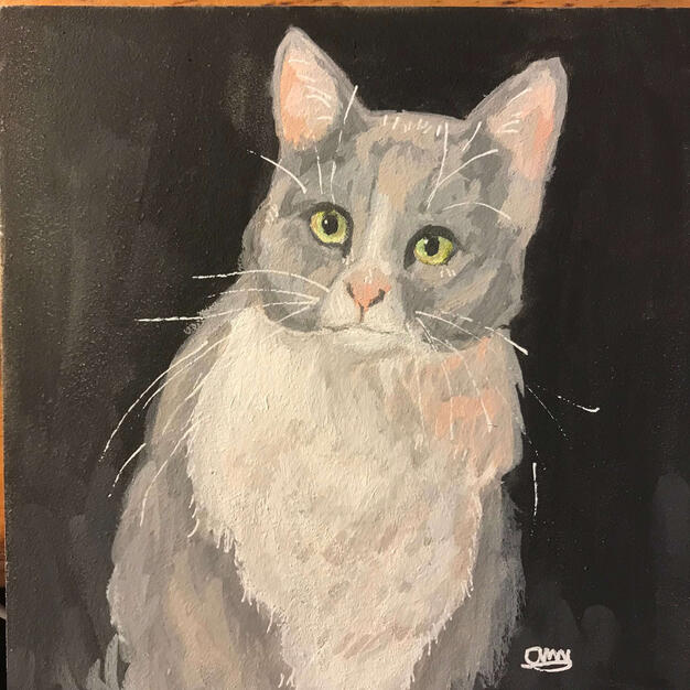 12-20-21 Gouache Painting of Cat on Aquaboard